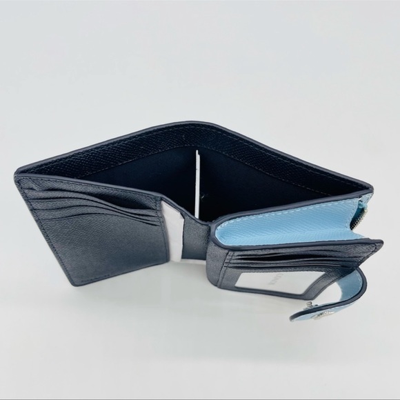 Coach Medium Corner Zip Bifold Wallet Leather Ocean Blue - Picture 6 of 8